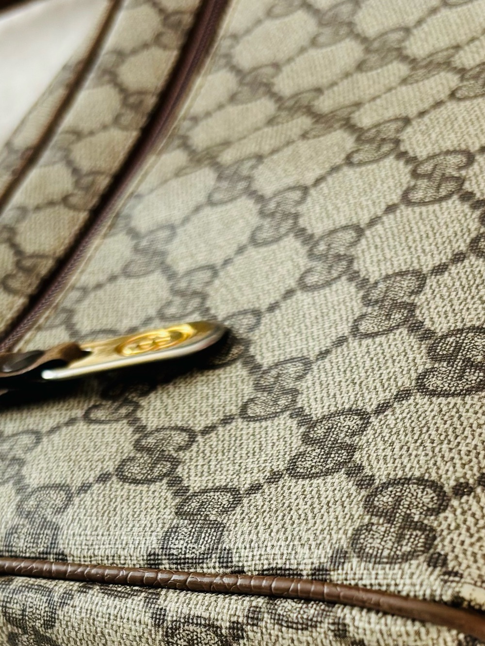 Gucci Vintage Sherry Line PVC GG Logo Brown/Beige Leather Small Shoulder Bag - Picture 3 of 16